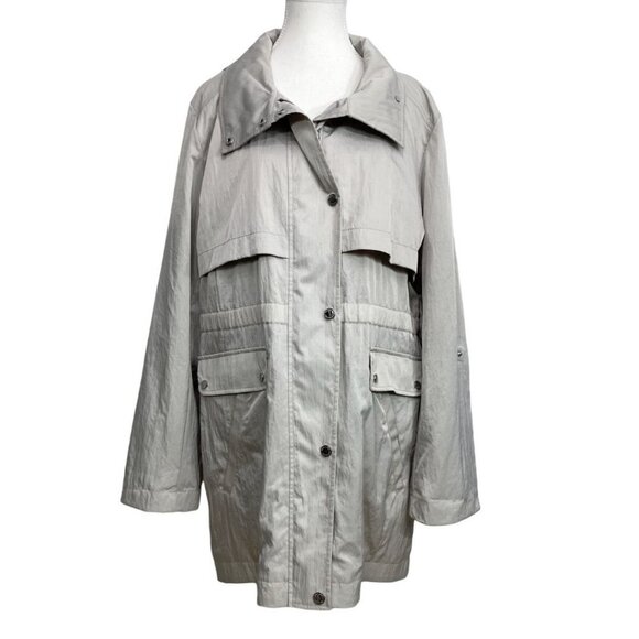 KARL LAGERFELD WOMEN'S GREY SILVER HOODED WIND COAT - XL - Picture 1 of 14